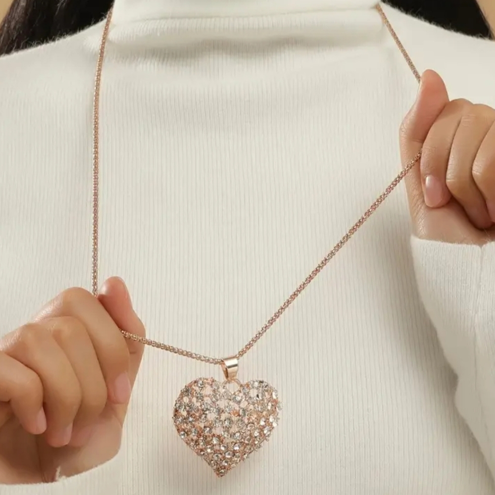 2/$35 Rhinestone Studded Heart ❤ Shaped Pendant Necklace. New
